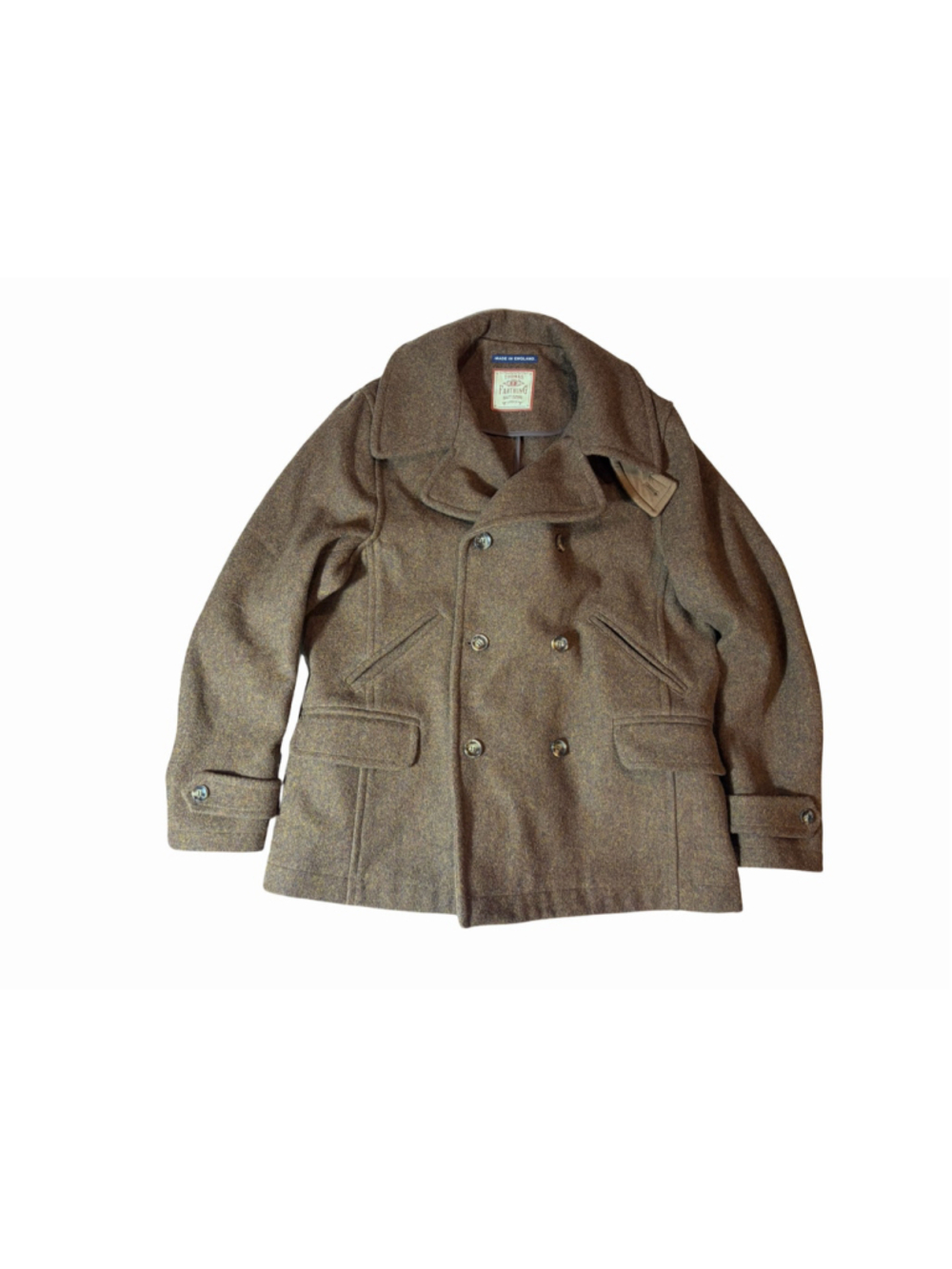 Thomas Farthing Men’s XXL Brown Tweed Wool Double Breasted Peacoat England